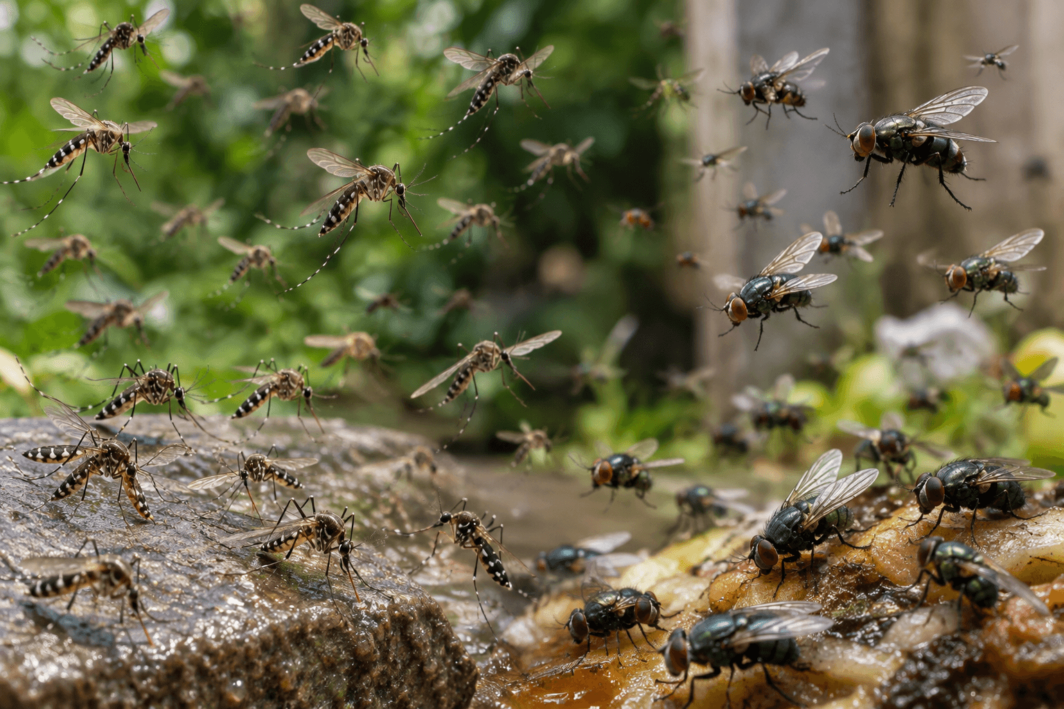 Adult mosquitoes and flies, public-health vector targets