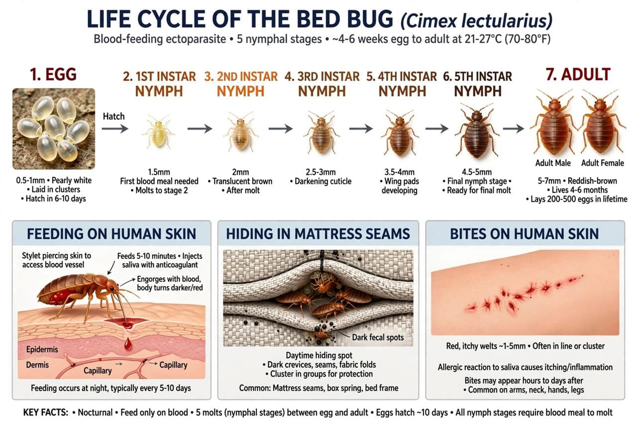 Bedbug life-cycle and crawling-insect reference image