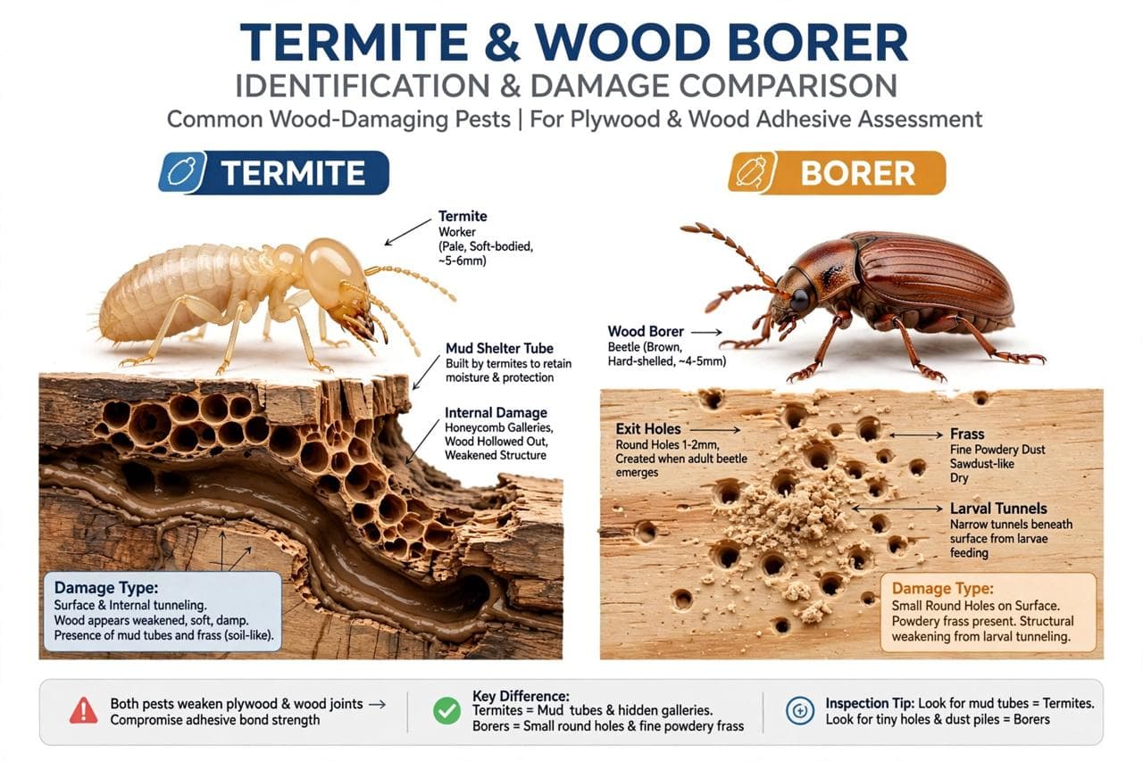 Wood and timber affected by borers and termites
