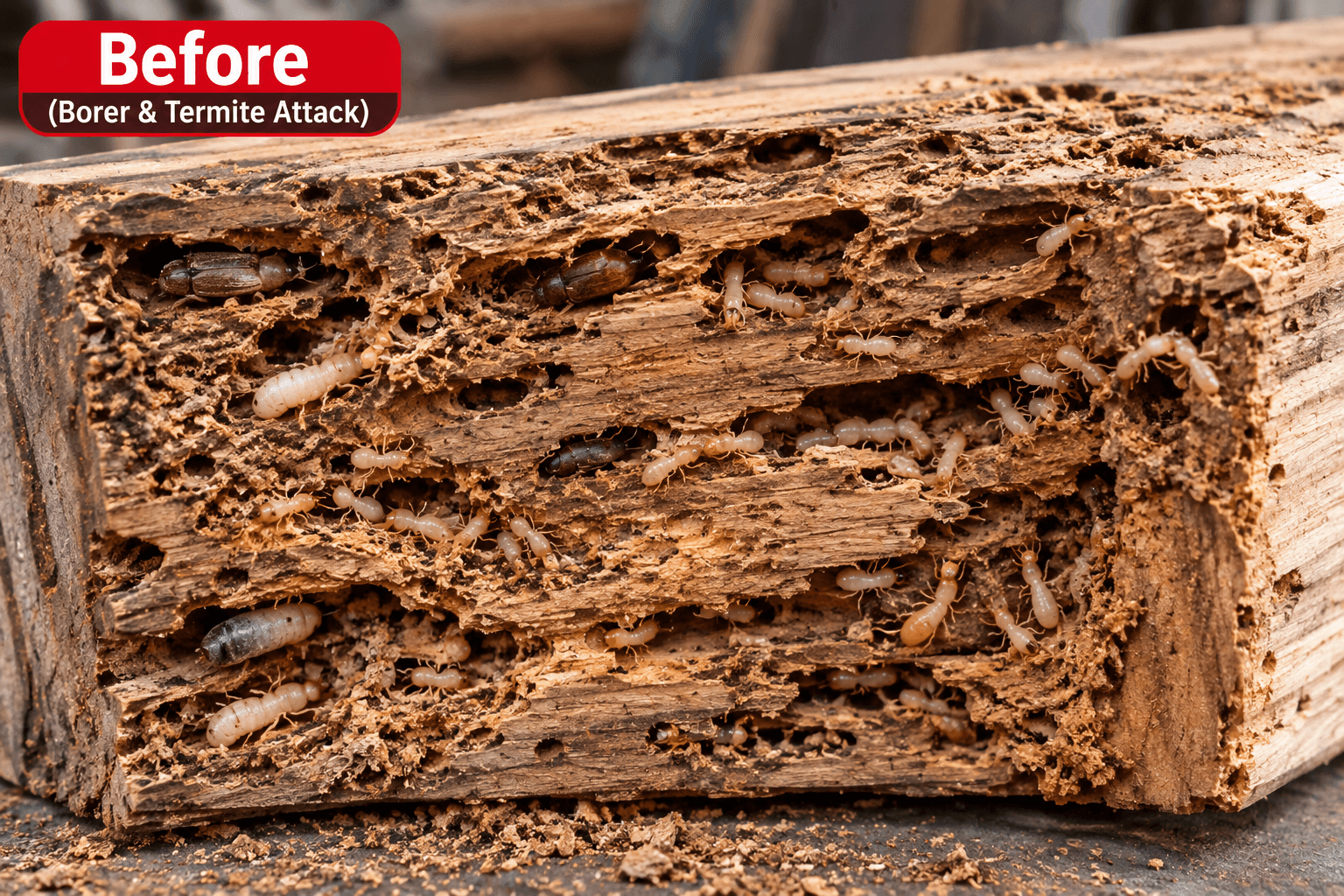 Before-treatment wood protection reference image supplied for PLYFLEX