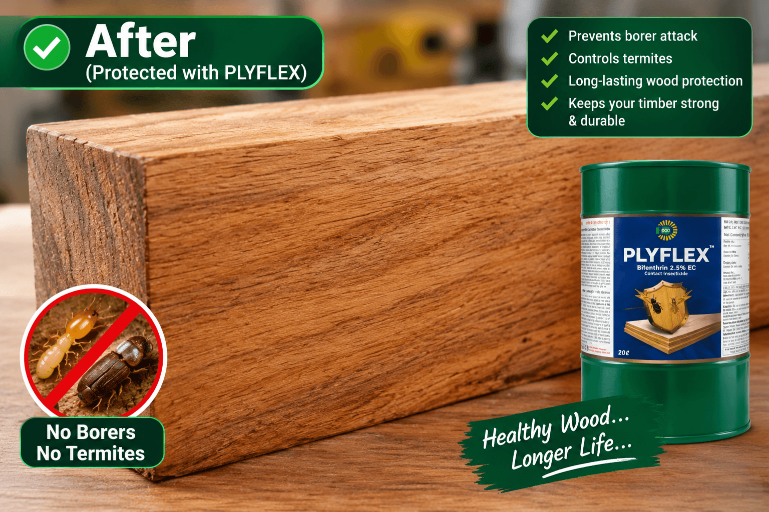 After-treatment wood protection reference image supplied for PLYFLEX